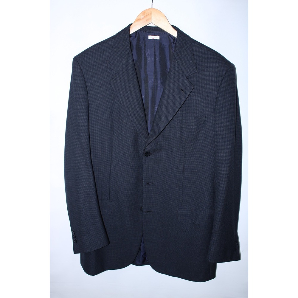 Brioni Men's Size 42/Large Navy Blue Check Augusto Ventless Suit Jacket